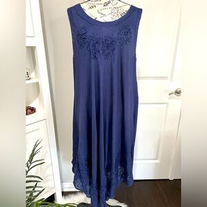 Navy blue sleeves embroidered beach dress. Free Size